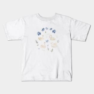 Swan Lake Floral Watercolor Kids T-Shirt